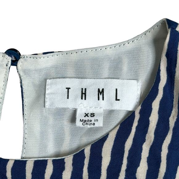 THML Boho Flutter Sleeve Mini Dress Knee Length XS Striped Blue Red - Picture 4 of 4